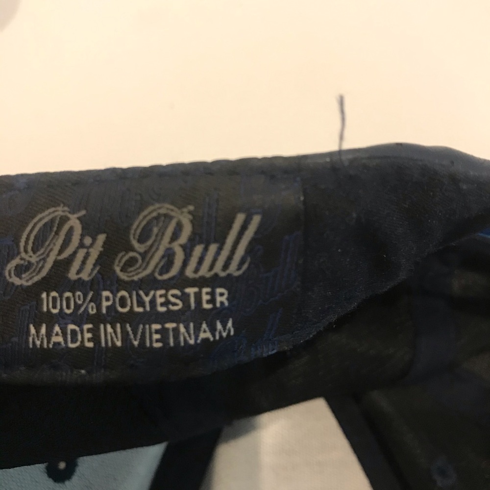Pitbull Hat Cap Mens Blue Faux Leather Hip Hop Rap Snap Back - Picture 9 of 9